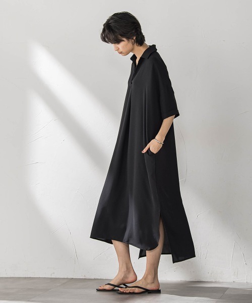 MAYSON GREY（メイソングレイ）の「【WEB限定】スキッパーチュニックワンピース≪洗濯機で洗える≫（ワンピース・レディース・ベージュ/チャコールグレー/ブラック・M）」の12枚目の写真