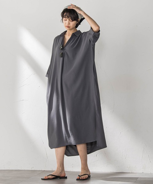 MAYSON GREY（メイソングレイ）の「【WEB限定】スキッパーチュニックワンピース≪洗濯機で洗える≫（ワンピース・レディース・ベージュ/チャコールグレー/ブラック・M）」の15枚目の写真