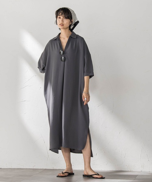 MAYSON GREY（メイソングレイ）の「【WEB限定】スキッパーチュニックワンピース≪洗濯機で洗える≫（ワンピース・レディース・ベージュ/チャコールグレー/ブラック・M）」の16枚目の写真