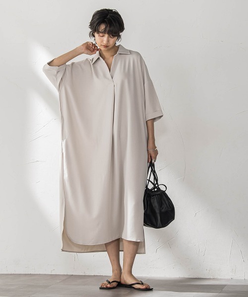MAYSON GREY（メイソングレイ）の「【WEB限定】スキッパーチュニックワンピース≪洗濯機で洗える≫（ワンピース・レディース・ベージュ/チャコールグレー/ブラック・M）」の17枚目の写真