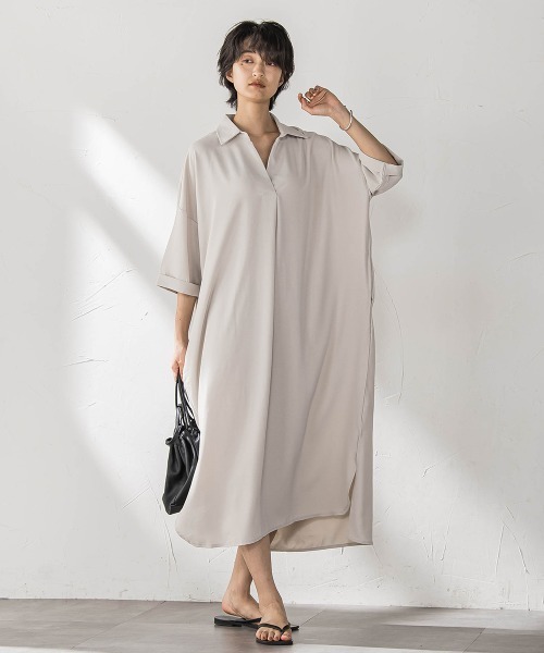 MAYSON GREY（メイソングレイ）の「【WEB限定】スキッパーチュニックワンピース≪洗濯機で洗える≫（ワンピース・レディース・ベージュ/チャコールグレー/ブラック・M）」の18枚目の写真