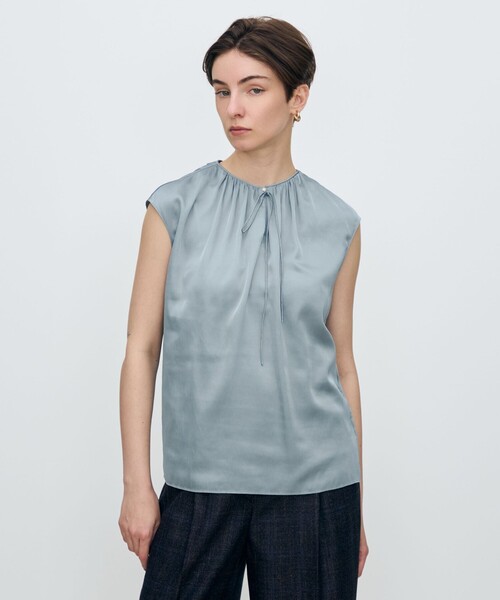 セール】シャイニーシャンブレー スリーブレレスブラウス（シャツ