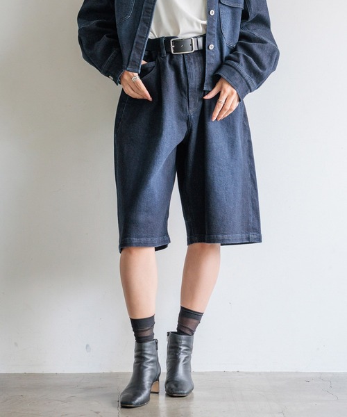 HEREIAM（ヘレイアム）の「【HEREIAM】ユニセックスサイズバリエ/Flexデニムクロップドショーツ（デニムパンツ・レディース・ブラック/インディゴブルー・S-M/M-L）」の19枚目の写真