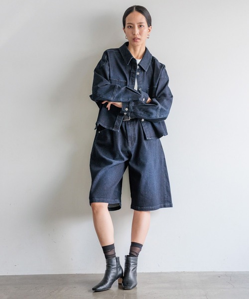 HEREIAM（ヘレイアム）の「【HEREIAM】ユニセックスサイズバリエ/Flexデニムクロップドショーツ（デニムパンツ・レディース・ブラック/インディゴブルー・S-M/M-L）」の22枚目の写真