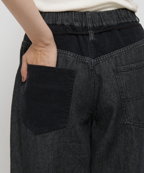 セール】【一部店舗限定カラーあり】リメイク風コンビバレルパンツ