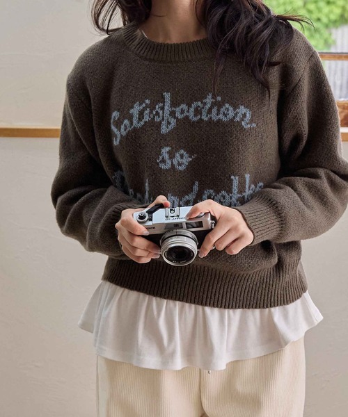 CHAN ME(チャンミ)の「ジャガードロゴニット(ニット/セーター・レディース・ネイビー/グレー/ブラウン・MEDIUM/LARGE)」の5枚目の写真