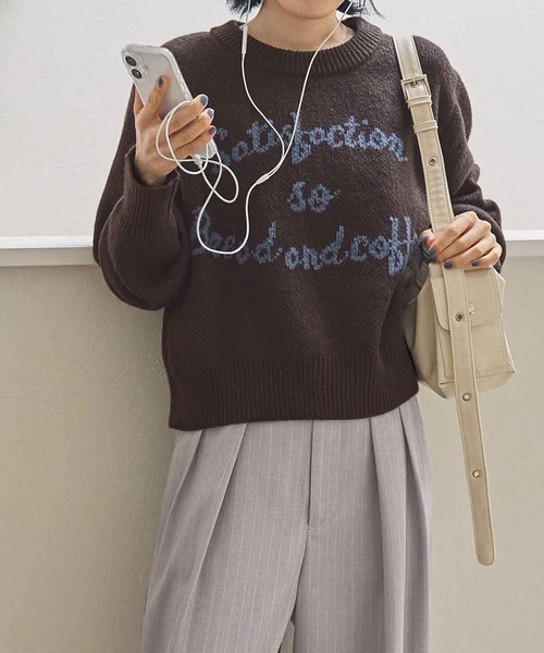 CHAN ME(チャンミ)の「ジャガードロゴニット(ニット/セーター・レディース・ネイビー/グレー/ブラウン・MEDIUM/LARGE)」の4枚目の写真