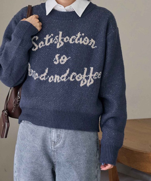 CHAN ME(チャンミ)の「ジャガードロゴニット(ニット/セーター・レディース・ネイビー/グレー/ブラウン・MEDIUM/LARGE)」の9枚目の写真