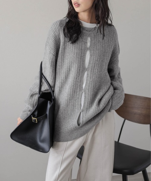 AMELY(エミリー)の「2WAYリブニットカーディガン(カーディガン/ボレロ・レディース・ベージュ/グレー/ブラック・フリー)」の2枚目の写真