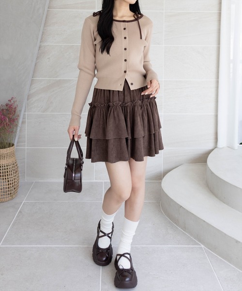 clear（クリア）の「肩リボン配色ニットカーディガン［大人 カジュアル 着回し力抜群］（カーディガン/ボレロ・レディース・アイボリー/ブラック/ピンク/ベージュ/グレー・F）」の10枚目の写真