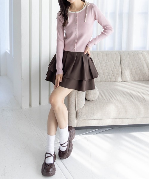 clear（クリア）の「肩リボン配色ニットカーディガン［大人 カジュアル 着回し力抜群］（カーディガン/ボレロ・レディース・アイボリー/ブラック/ピンク/ベージュ/グレー・F）」の13枚目の写真