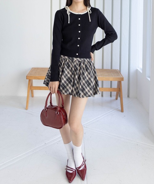 clear（クリア）の「肩リボン配色ニットカーディガン［大人 カジュアル 着回し力抜群］（カーディガン/ボレロ・レディース・アイボリー/ブラック/ピンク/ベージュ/グレー・F）」の11枚目の写真