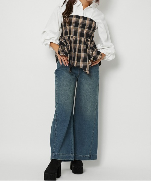GORGE（ゴージ）の「《美脚ワイドストレート》レディース デニムパンツ ジーンズ ハイウエスト カジュアル 春夏秋冬（デニムパンツ・レディース・ブルー/レオパード/ブルー系・F）」の4枚目の写真