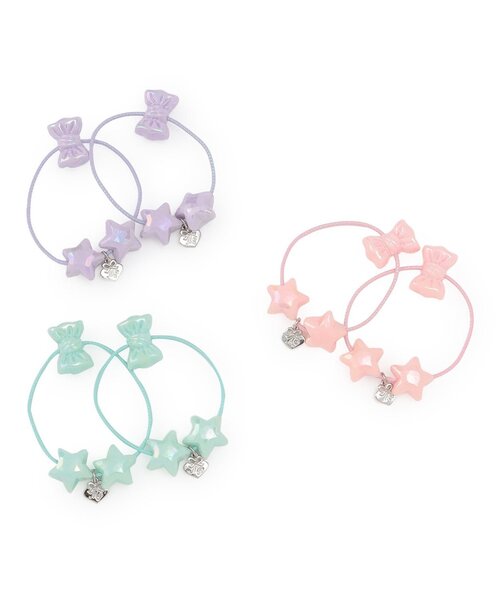 リボン＆星 ヘアポニー2個セット（ヘアゴム）｜mezzo piano