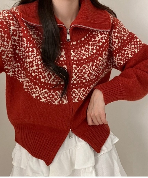 SHEENA(シーナ)の「ノルディック柄ダブルジップニットトップス(ニット/セーター・レディース・グレー/アイボリー/ネイビー/レッド・M)」の5枚目の写真