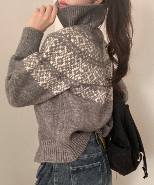 SHEENA(シーナ)の「ノルディック柄ダブルジップニットトップス(ニット/セーター・レディース・グレー/アイボリー/ネイビー/レッド・M)」の18枚目の写真