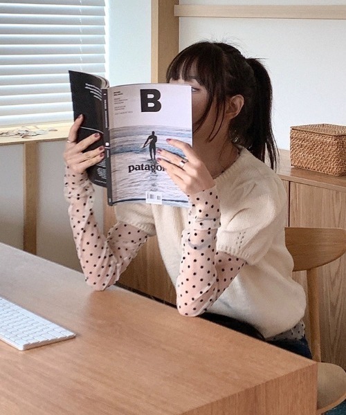 Dream garden（ドリームガーデン）の「シアードット柄長袖Tシャツ（Tシャツ/カットソー・レディース・ベージュ系その他/ブラック系その他・FREE）」の6枚目の写真