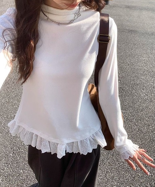 WESTSEA(ウエストシー)の「フリル付き タートルネック(ニット/セーター・レディース・ホワイト/アイボリー/グレー・L/M)」の4枚目の写真
