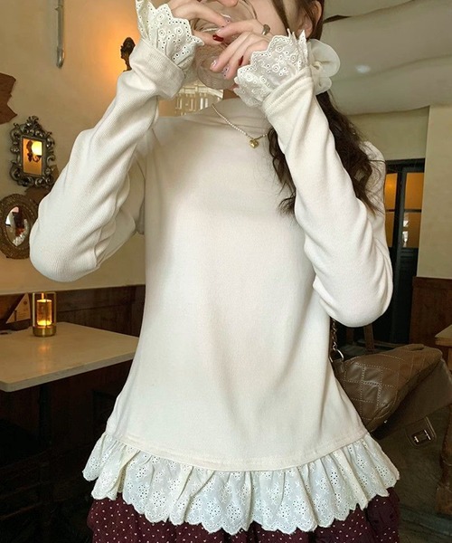 WESTSEA(ウエストシー)の「フリル付き タートルネック(ニット/セーター・レディース・ホワイト/アイボリー/グレー・L/M)」の13枚目の写真