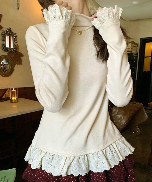 WESTSEA(ウエストシー)の「フリル付き タートルネック(ニット/セーター・レディース・ホワイト/アイボリー/グレー・L/M)」の14枚目の写真