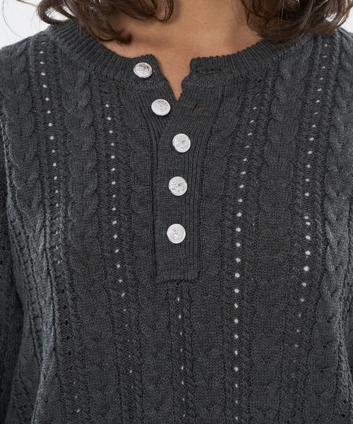 WISH FOR EVER(ウィッシュフォーエバー)の「SILVER BUTTON CABLE HENRY NECK KNIT LONG SLEEVE / シルバーボタンケーブヘンリーネックニットロングスリーブ(ニット/セーター・メンズ・チャコールグレー/ブラック/ネイビー・SMALL/MEDIUM/LARGE)」の18枚目の写真