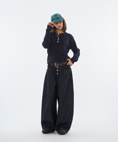 WISH FOR EVER(ウィッシュフォーエバー)の「SILVER BUTTON CABLE HENRY NECK KNIT LONG SLEEVE / シルバーボタンケーブヘンリーネックニットロングスリーブ(ニット/セーター・メンズ・チャコールグレー/ブラック/ネイビー・SMALL/MEDIUM/LARGE)」の19枚目の写真