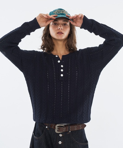 WISH FOR EVER(ウィッシュフォーエバー)の「SILVER BUTTON CABLE HENRY NECK KNIT LONG SLEEVE / シルバーボタンケーブヘンリーネックニットロングスリーブ(ニット/セーター・メンズ・チャコールグレー/ブラック/ネイビー・SMALL/MEDIUM/LARGE)」の20枚目の写真