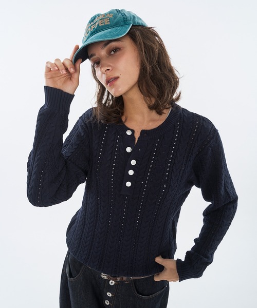 WISH FOR EVER(ウィッシュフォーエバー)の「SILVER BUTTON CABLE HENRY NECK KNIT LONG SLEEVE / シルバーボタンケーブヘンリーネックニットロングスリーブ(ニット/セーター・メンズ・チャコールグレー/ブラック/ネイビー・SMALL/MEDIUM/LARGE)」の22枚目の写真