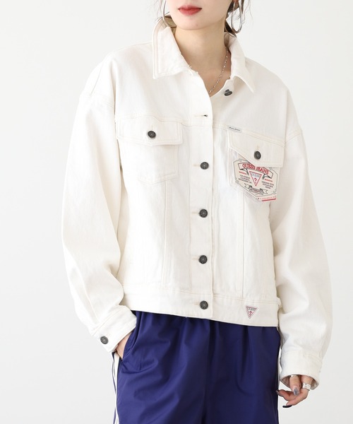 GUESS JEANS(ゲスジーンズ)の「GUESS JEANS GJ OVERSIZE TRUCKER JACKET ゲス オーバーサイズ デニムトラッカージャケット(デニムジャケット・レディース・ホワイト/パープル・XS/S/M)」の18枚目の写真