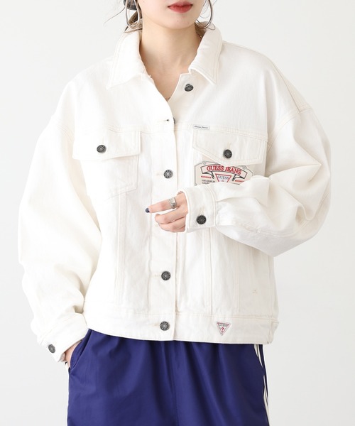 GUESS JEANS(ゲスジーンズ)の「GUESS JEANS GJ OVERSIZE TRUCKER JACKET ゲス オーバーサイズ デニムトラッカージャケット(デニムジャケット・レディース・ホワイト/パープル・XS/S/M)」の19枚目の写真