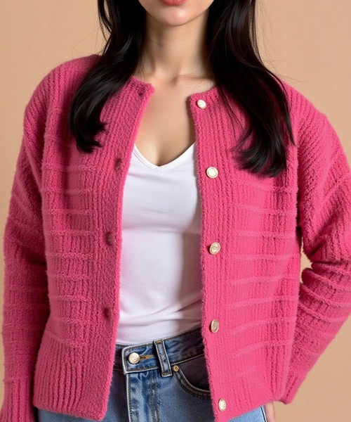 cammie(キャミー)の「パールボタンふわふわニットカーディガン(カーディガン/ボレロ・レディース・ベージュ/グリーン/ピンク/ホワイト・F)」の19枚目の写真