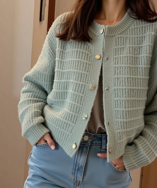 cammie(キャミー)の「パールボタンふわふわニットカーディガン(カーディガン/ボレロ・レディース・ベージュ/グリーン/ピンク/ホワイト・F)」の15枚目の写真