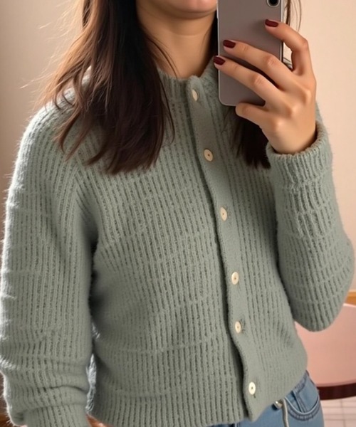 cammie(キャミー)の「パールボタンふわふわニットカーディガン(カーディガン/ボレロ・レディース・ベージュ/グリーン/ピンク/ホワイト・F)」の13枚目の写真