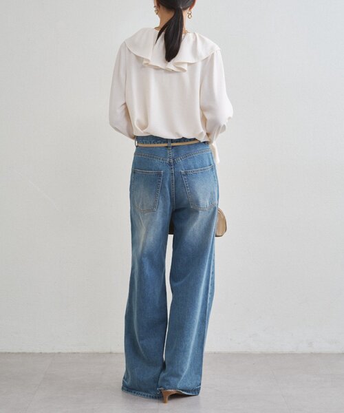 LOUNGEDRESS（ラウンジドレス）の「ジョーゼットフリルブラウス（シャツ/ブラウス・レディース・ブラック/オフホワイト・FREE）」の4枚目の写真