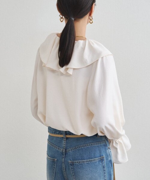 LOUNGEDRESS（ラウンジドレス）の「ジョーゼットフリルブラウス（シャツ/ブラウス・レディース・ブラック/オフホワイト・FREE）」の9枚目の写真