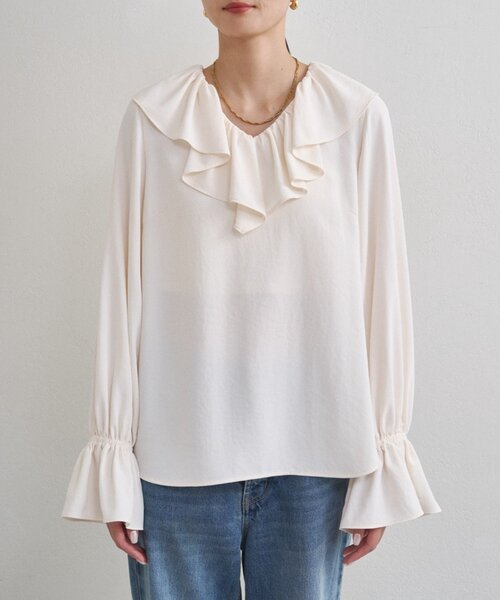 LOUNGEDRESS（ラウンジドレス）の「ジョーゼットフリルブラウス（シャツ/ブラウス・レディース・ブラック/オフホワイト・FREE）」の11枚目の写真