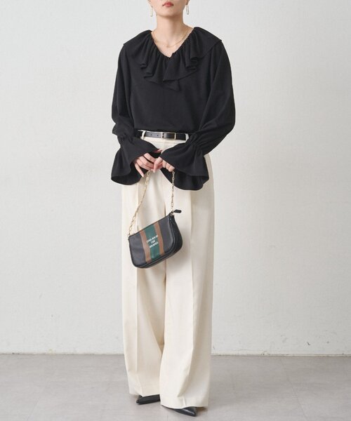 LOUNGEDRESS（ラウンジドレス）の「ジョーゼットフリルブラウス（シャツ/ブラウス・レディース・ブラック/オフホワイト・FREE）」の17枚目の写真