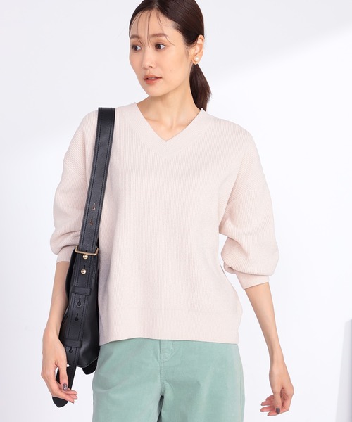 GALLORIA(ギャローリア)の「Vネックモールニット(ニット/セーター・レディース・エメラルド/グレー/オートミール・L/LL/S/M)」の2枚目の写真