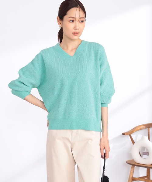 GALLORIA(ギャローリア)の「Vネックモールニット(ニット/セーター・レディース・エメラルド/グレー/オートミール・L/LL/S/M)」の3枚目の写真