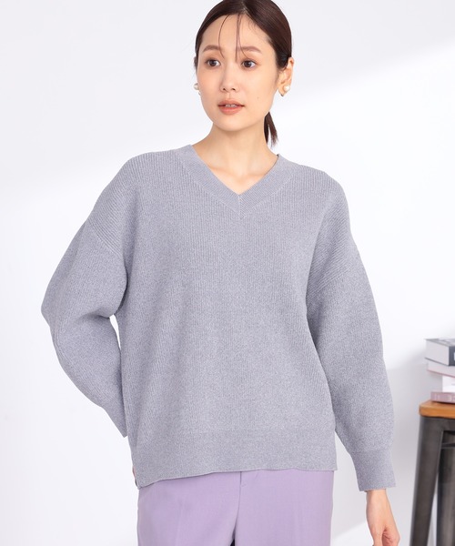 GALLORIA(ギャローリア)の「Vネックモールニット(ニット/セーター・レディース・エメラルド/グレー/オートミール・L/LL/S/M)」の4枚目の写真