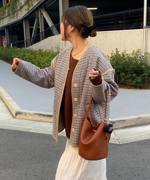 DouDou（ドゥドゥ）の「【インフルエンサー SAKURA企画】チェックハーフコート（その他アウター・レディース・ベージュ・FREE）」の13枚目の写真