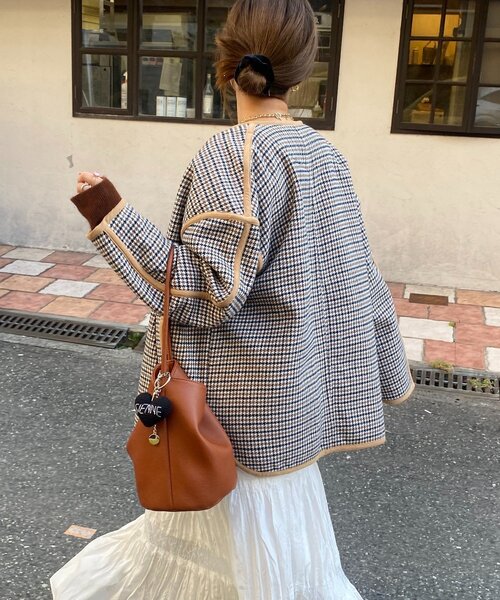 DouDou（ドゥドゥ）の「【インフルエンサー SAKURA企画】チェックハーフコート（その他アウター・レディース・ベージュ・FREE）」の14枚目の写真