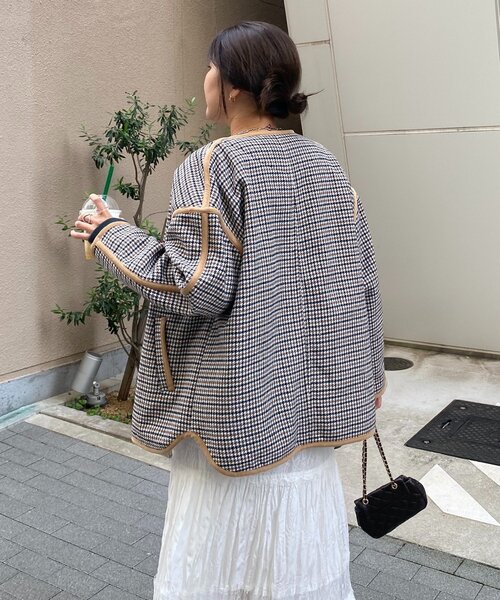 DouDou（ドゥドゥ）の「【インフルエンサー SAKURA企画】チェックハーフコート（その他アウター・レディース・ベージュ・FREE）」の20枚目の写真