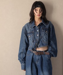 【セットアップ】ベルト付きデニムジャケット&バレルレッグパンツ