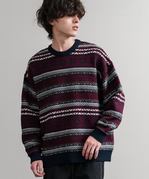 ヴィンテージ ボーダー 総柄 ヨーロピアン レトロ ケーブル ニット セーター ヴィンテージ ボーダー 総柄 ヨーロピアン レトロ ケーブル ニット