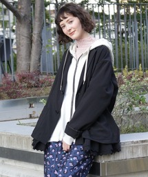 テーラードジャケット（ブラック/黒色系・フリル）ファッション通販