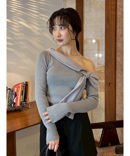 【極美品】エポカ リボンディティールプルオーバー リブ ニット 40 完売品 極美品】エポカ リボンディティールプルオーバー リブ ニット 40 完売