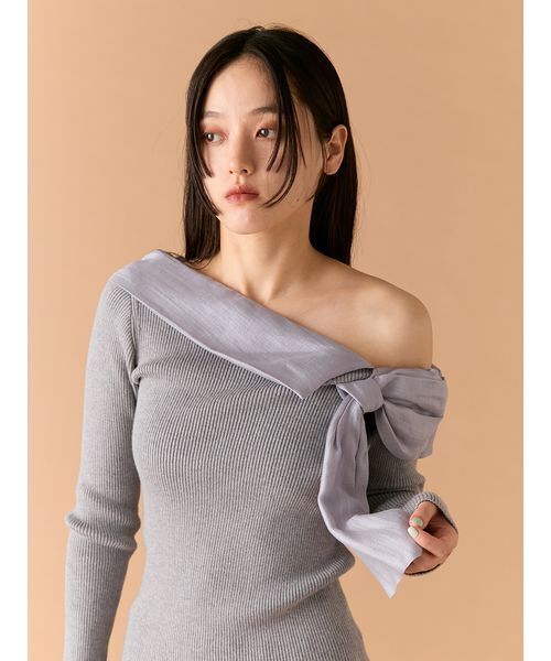 リリーブラウン　リボンディテールドッキングニット リリーブラウン LILY BROWN リボンディテールドッキングニット （BLK