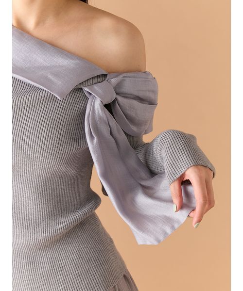 LILY BROWN(リリーブラウン)の「リボンディテールドッキングニット(ニット/セーター・レディース・ホワイト/グレー/ブラック・F)」の8枚目の写真