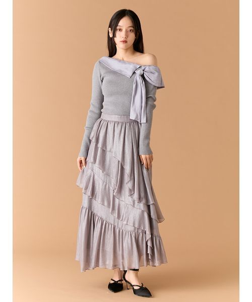 LILY BROWN(リリーブラウン)の「リボンディテールドッキングニット(ニット/セーター・レディース・ホワイト/グレー/ブラック・F)」の10枚目の写真